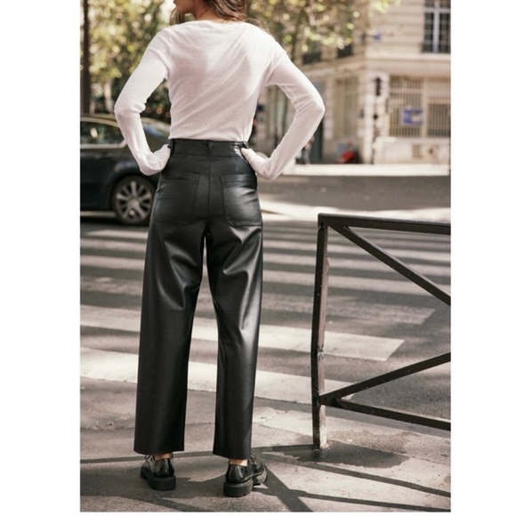 Zara Viral Baddie Edgy Punk BossGirl 🖤 Vegan Leather Marine Wide Leg Pant Sz-6 - Picture 2 of 16